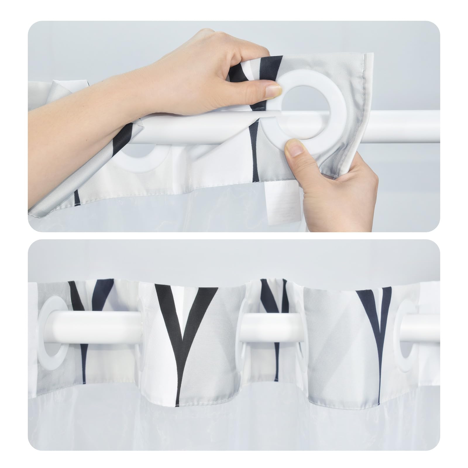 Yiatn No Hook Needed White Shower Curtain With Snap In Fabric Liner Set - Hotel Style With See Through Mesh Top Window, Modern G